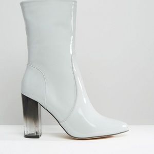 Lost Ink Patent Grey Leather Boots